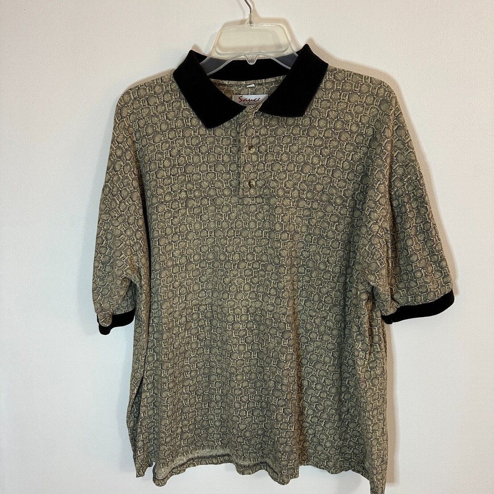 Vintage Sauce Men's Polo Shirt Geometric Design Multicolor Pullover Size Large